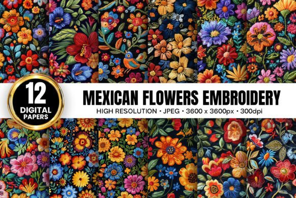 Reviewing Mexican Flowers Embroidery Digital Paper